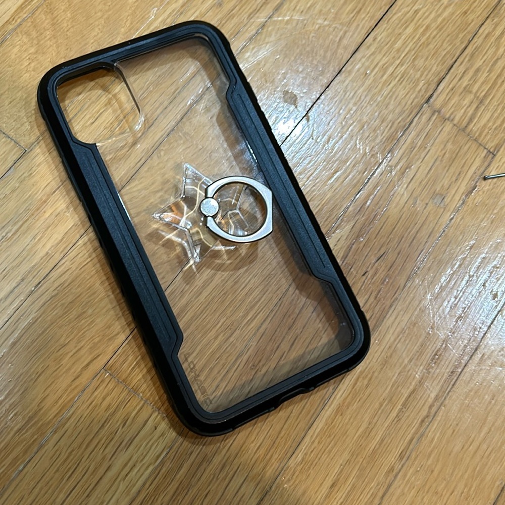 iPhone 11 military grade black and clear phone case with clear star ring